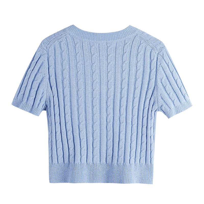 2023. aasta suve õhuke silmkoeline kampsun naiste riided lühikeste varrukatega üherealine Crop Korea Twist kampsun Elegantsed naiste topid