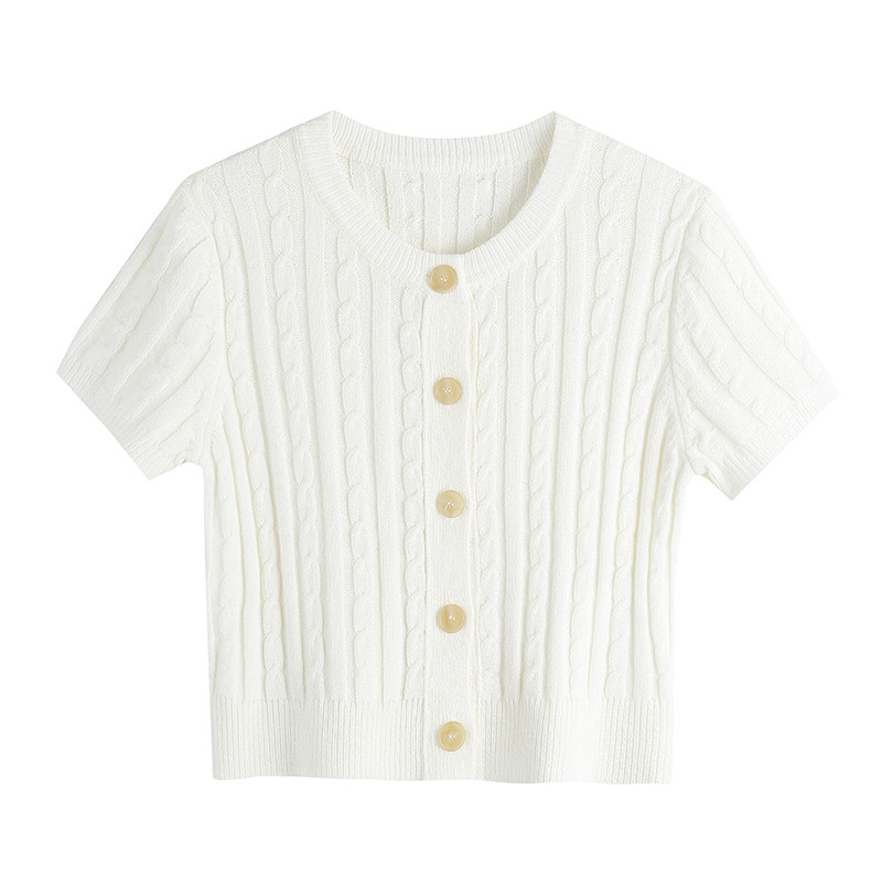 2023. aasta suve õhuke silmkoeline kampsun naiste riided lühikeste varrukatega üherealine Crop Korea Twist kampsun Elegantsed naiste topid