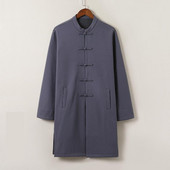 M-5XL Παραδοσιακά Κινέζικα Ρούχα για Άντρες Streetwear Εξωτερικά Ενδύματα Oriental Robe Trench Coat Ανδρικά βαμβακερά λινό μακριά φλις μπλούζες