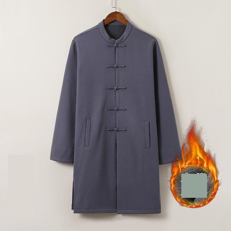 M-5XL Παραδοσιακά Κινέζικα Ρούχα για Άντρες Streetwear Εξωτερικά Ενδύματα Oriental Robe Trench Coat Ανδρικά βαμβακερά λινό μακριά φλις μπλούζες