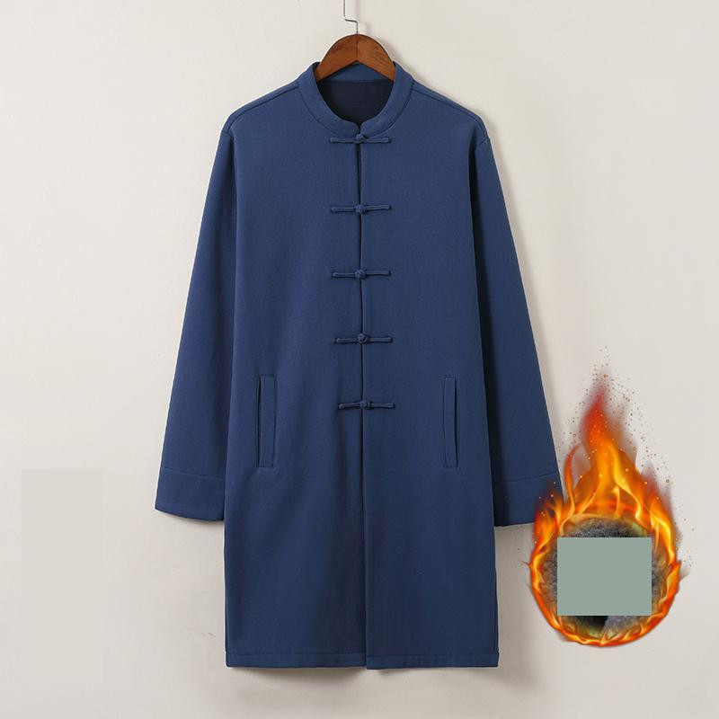 M-5XL Παραδοσιακά Κινέζικα Ρούχα για Άντρες Streetwear Εξωτερικά Ενδύματα Oriental Robe Trench Coat Ανδρικά βαμβακερά λινό μακριά φλις μπλούζες