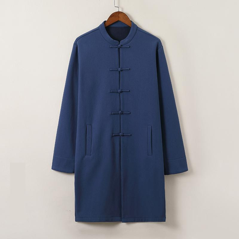 M-5XL Παραδοσιακά Κινέζικα Ρούχα για Άντρες Streetwear Εξωτερικά Ενδύματα Oriental Robe Trench Coat Ανδρικά βαμβακερά λινό μακριά φλις μπλούζες