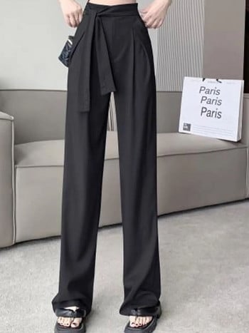 Φαρδύ casual κοστούμι ψηλόμεσο παντελόνι Κορεατικής μόδας Γραφείο με φαρδύ πόδι Pantalones Vintage Νέα γυναικεία ίσια φούτερ με κορδόνια