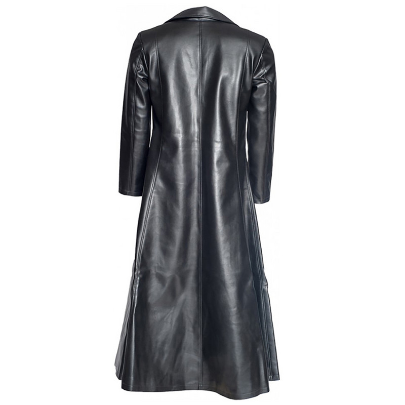 Meeste kunstnahast Trench Vintage pikkade varrukatega sügisene tuulejope Slim Fit pikk nahktagi Meeste jakk Välismantel