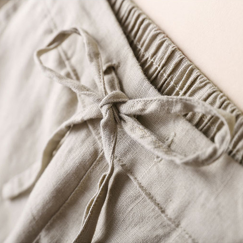 2023 Γυναικεία βαμβακερά λινά φαρδιά παντελόνια Λεπτά παντελόνια μονόχρωμα Άνοιξη Καλοκαίρι Γυναικεία μεσομεσαία καθημερινά μολύβι παντελόνια