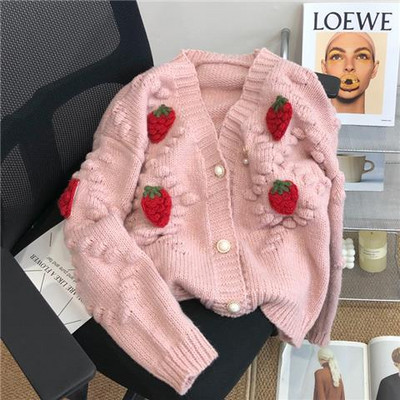 Χειμερινό πουλόβερ Harajuku Strawberry Loose Ζακέτα Πουλόβερ Φθινοπωρινής Μόδας Μακρυμάνικα Κορεάτικα μπλουζάκια Κομψό γυναικείο Preppy Style παλτό Y2k