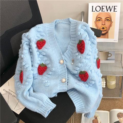 Χειμερινό πουλόβερ Harajuku Strawberry Loose Ζακέτα Πουλόβερ Φθινοπωρινής Μόδας Μακρυμάνικα Κορεάτικα μπλουζάκια Κομψό γυναικείο Preppy Style παλτό Y2k