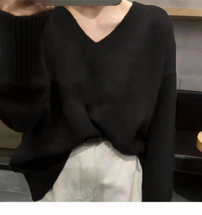Νέο Χειμερινό Πλεκτό Πουλόβερ με λαιμόκοψη V Γυναικεία Μόδα Ευέλικτο Κασμίρ Φαρδιά Ρούχα Κορεατικά Τεμπέλικα Μασίφ Ρούχα Γυναικεία