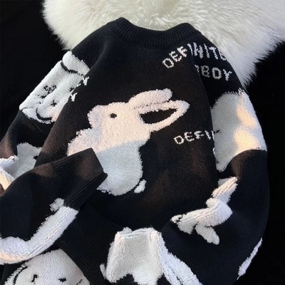 Πλεκτό πουλόβερ Ροζ κινουμένων σχεδίων Ζακάρ πουλόβερ Ανδρικά και γυναικεία Νέος ελεύθερος χρόνος για εξωτερικούς χώρους αναψυχής Lazy στυλ Ζευγάρι πουλόβερ πουλόβερ Top