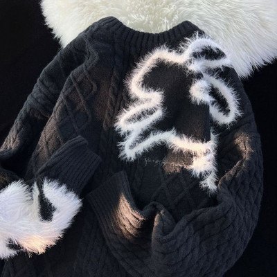 Πλεκτό πουλόβερ Ροζ κινουμένων σχεδίων Ζακάρ πουλόβερ Ανδρικά και γυναικεία Νέος ελεύθερος χρόνος για εξωτερικούς χώρους αναψυχής Lazy στυλ Ζευγάρι πουλόβερ πουλόβερ Top