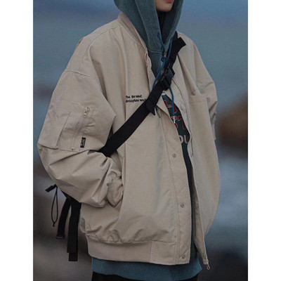 Nobodyknows Jaapani Retro kaelusega jakk Lihtne õue, soliidne vabaaja lahtine unisex jakk Funktsionaalne taskuga sõjaväemantlid