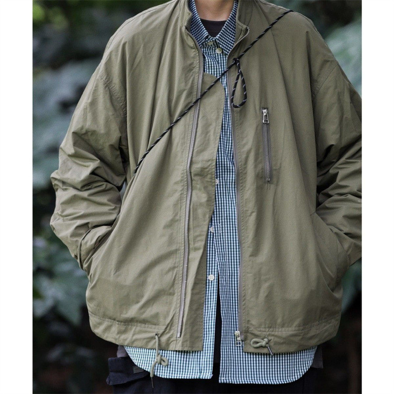 Nobodyknows Jaapani Retro kaelusega jakk Lihtne õue, soliidne vabaaja lahtine unisex jakk Funktsionaalne taskuga sõjaväemantlid