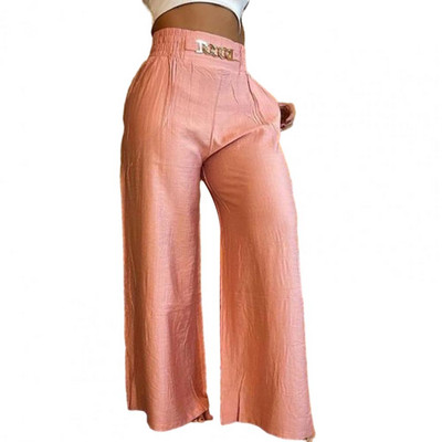 Naiste püksid kõrge vöökohaga lai jalg Täispikkuses sarvpüksid lahtised püksid, elastne vöökoht naiste laienevad püksid naiste riided