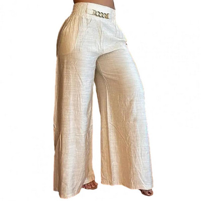 Naiste püksid kõrge vöökohaga lai jalg Täispikkuses sarvpüksid lahtised püksid, elastne vöökoht naiste laienevad püksid naiste riided