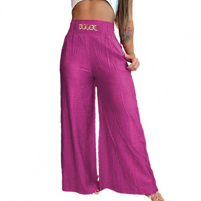 Naiste püksid kõrge vöökohaga lai jalg Täispikkuses sarvpüksid lahtised püksid, elastne vöökoht naiste laienevad püksid naiste riided