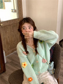 Zoki 3D Floral Γυναικεία Γλυκιά Ζακέτα Μόδα Φθινοπωρινό μαλακό πλεκτό πουλόβερ Κορεατικό V λαιμόκοψη Lady Casual Lazy Wind Loose Cardigan παλτό