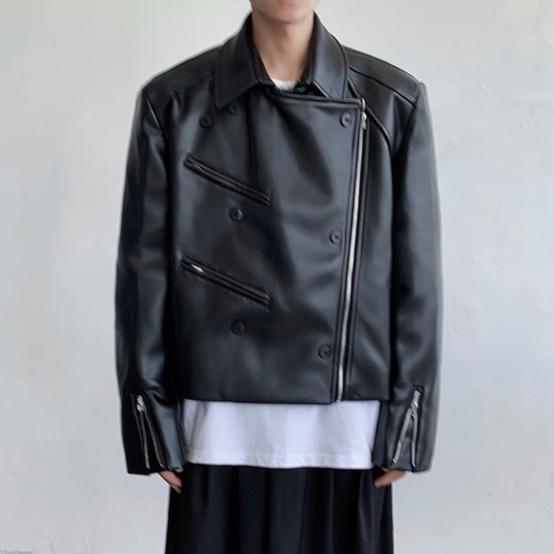 SYUHGFA 2023 kratka motociklistička modna jakna od PU kožne jakne u stilu Y2K Trend muški kaput Visokokvalitetna ulična široka gornja odjeća