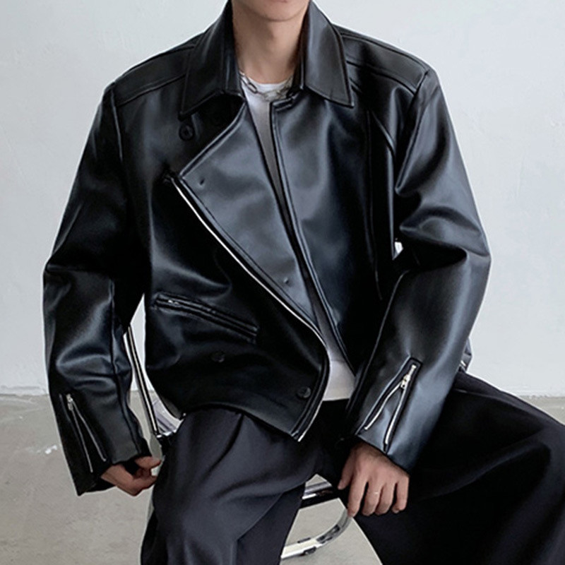 SYUHGFA 2023 kratka motociklistička modna jakna od PU kožne jakne u stilu Y2K Trend muški kaput Visokokvalitetna ulična široka gornja odjeća