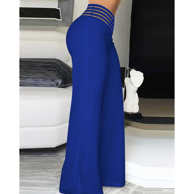 Γυναικείες φθινοπωρινές σταυρωτά παντελόνια μπαλώματα με διάφανο πλέγμα Casual Γυναικείο ψηλό Waiat Φαρδύ πόδι Δουλειά μακριά παντελόνια Κορεάτικα streetwear