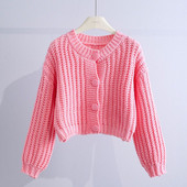 Φθινοπωρινό Vintage Φανάρι μανίκι Χοντρό πλεκτό με λαιμόκοψη σε V Γυναικεία ζακέτα Casual Loose Crop Tops Μόδα Γυναικεία πουλόβερ