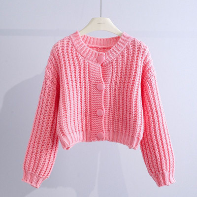 Φθινοπωρινό Vintage Φανάρι μανίκι Χοντρό πλεκτό με λαιμόκοψη σε V Γυναικεία ζακέτα Casual Loose Crop Tops Μόδα Γυναικεία πουλόβερ