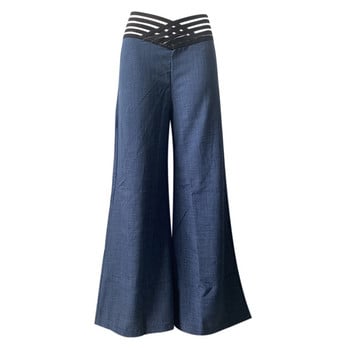Γυναικεία παντελόνια καλοκαιρινής μόδας 2023 Επικάλυψη μέσης Διαφανές διχτυωτό έμπλαστρο Casual μονόχρωμο παντελόνι με φαρδύ πόδι με μακριές φουσκωτές φόρμες Streetwear