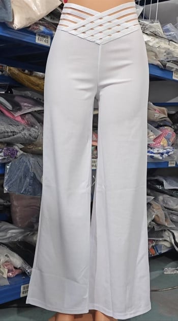 Γυναικεία παντελόνια καλοκαιρινής μόδας 2023 Επικάλυψη μέσης Διαφανές διχτυωτό έμπλαστρο Casual μονόχρωμο παντελόνι με φαρδύ πόδι με μακριές φουσκωτές φόρμες Streetwear