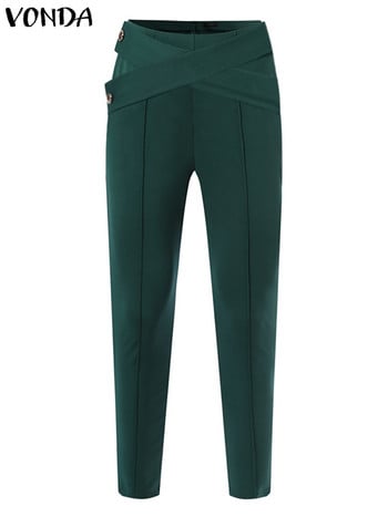 VONDA Γυναικείο κομψό παντελόνι για πάρτι 2023 Φθινοπωρινό casual μακρύ μακρύ παντελόνι με φερμουάρ γραφείο Pantalon ψηλόμεσο Femme OL Palazzo
