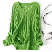 Naiste suvine seksikas õõnes õhuke kootud kampsun, mood ühevärviline V-kaelus, pikkade varrukatega heegeldatud pullover, trikotaaž Topid G2872