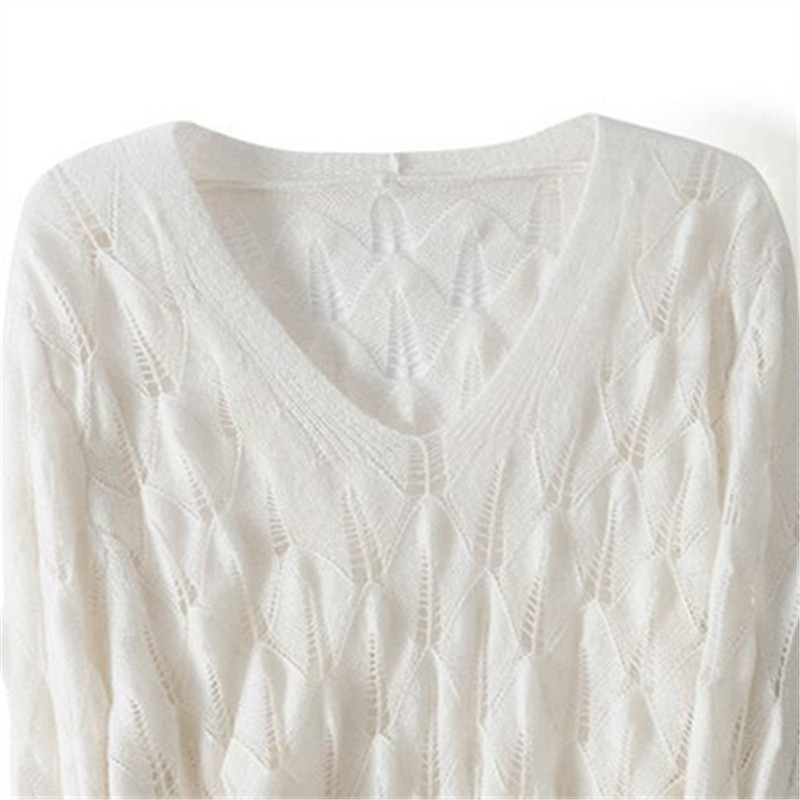 Naiste suvine seksikas õõnes õhuke kootud kampsun, mood ühevärviline V-kaelus, pikkade varrukatega heegeldatud pullover, trikotaaž Topid G2872