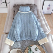 Γυναικείο πουλόβερ πουλόβερ με ζιβάγκο Hit Twist Preppy Style Φθινόπωρο Χειμώνας Χαλαρό Φοιτητικό Πουλόβερ Γυναικείο Ζεστό πουλόβερ παντός αγώνα