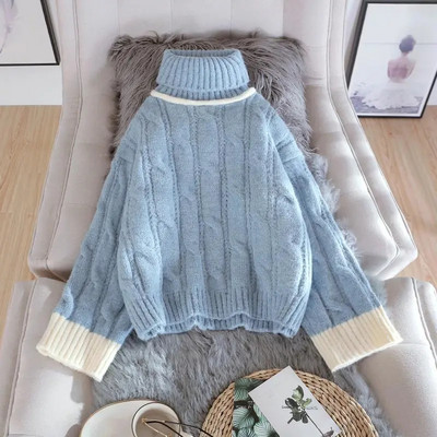 Γυναικείο πουλόβερ πουλόβερ με ζιβάγκο Hit Twist Preppy Style Φθινόπωρο Χειμώνας Χαλαρό Φοιτητικό Πουλόβερ Γυναικείο Ζεστό πουλόβερ παντός αγώνα