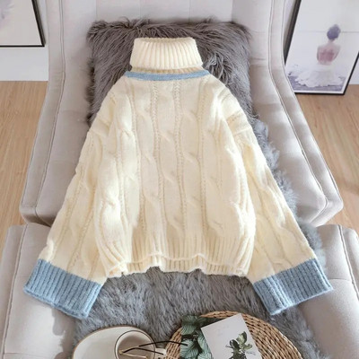 Γυναικείο πουλόβερ πουλόβερ με ζιβάγκο Hit Twist Preppy Style Φθινόπωρο Χειμώνας Χαλαρό Φοιτητικό Πουλόβερ Γυναικείο Ζεστό πουλόβερ παντός αγώνα