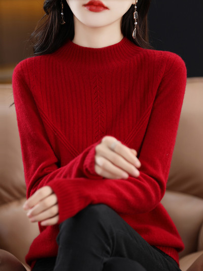 Pikkade varrukatega džemprid 2023 mood 100% meriinovillast püksid naiste kampsun, kaelusega kampsunid sügistalveriided paksud kudumid