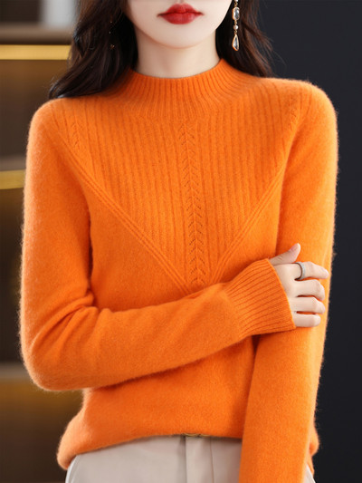 Pikkade varrukatega džemprid 2023 mood 100% meriinovillast püksid naiste kampsun, kaelusega kampsunid sügistalveriided paksud kudumid