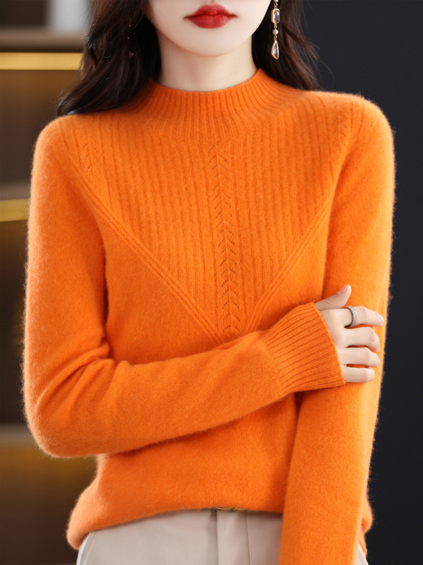 Pikkade varrukatega džemprid 2023 mood 100% meriinovillast püksid naiste kampsun, kaelusega kampsunid sügistalveriided paksud kudumid