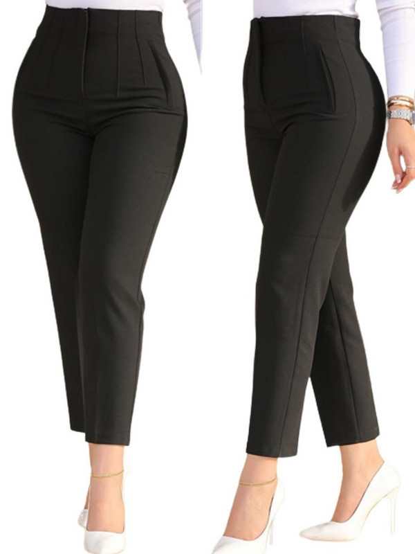 Ärikontori tööpüksid naistele 2023. aasta sügistalv, must kõrge vöökoht, kärbitud elegantsed naiste püksid, naiste püksid