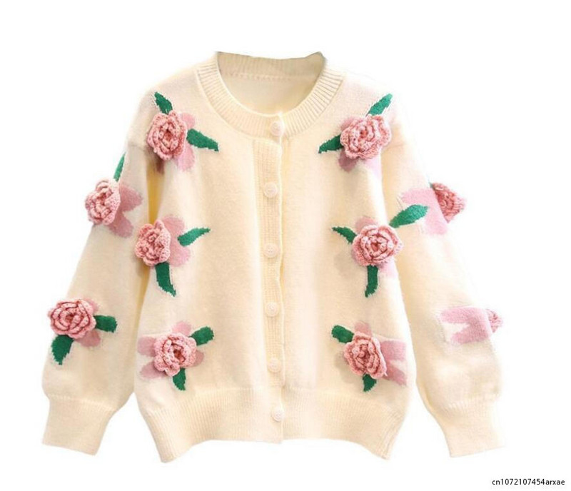 3D lilltikandiga kampsun naiste kevad ja sügis uued lahtised vintage käsitsi valmistatud heegeldatud kootud kampsun jakid