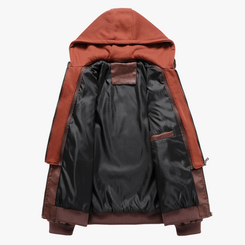 Casual ανδρικά δερμάτινα μπουφάν μοτοσικλέτας Αποσπώμενη κουκούλα Φθινοπωρινό PU φερμουάρ Παλτό Biker Leather Μάρκα Πανωφόρι Street Windbreaker