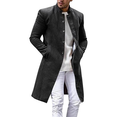 Slim Fit Jednobojni kaput za muškarce Odjeća Vuneni kaput za muškarce Personalizirani stojeći ovratnik Jednobojni kaput od vunene vjetrovke