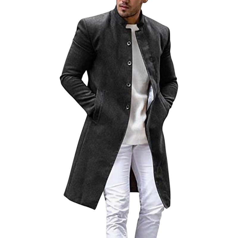 Slim Fit Jednobojni kaput za muškarce Odjeća Vuneni kaput za muškarce Personalizirani stojeći ovratnik Jednobojni kaput od vunene vjetrovke