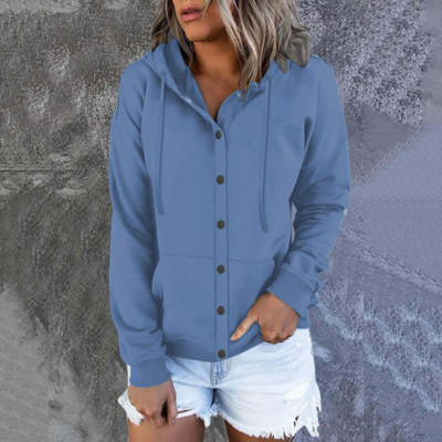 Γυναικεία φούτερ με κουκούλα φθινοπωρινά χειμωνιάτικα μακρυμάνικα παλτό Χαλαρά μονόχρωμα Ζακέτα με κουκούλα Γυναικεία μπλουζάκια