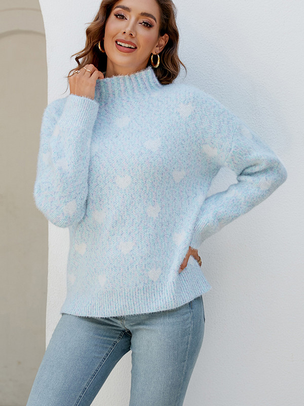 Φθινοπωρινό πουλόβερ με χειμωνιάτικο ζιβάγκο Γυναικεία casual πλεκτά μακρυμάνικα κορυφαία μόδα Πουλόβερ με ροζ καρδιά Κομψό νέο σε πλεκτά 2023