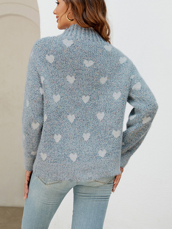 Φθινοπωρινό πουλόβερ με χειμωνιάτικο ζιβάγκο Γυναικεία casual πλεκτά μακρυμάνικα κορυφαία μόδα Πουλόβερ με ροζ καρδιά Κομψό νέο σε πλεκτά 2023
