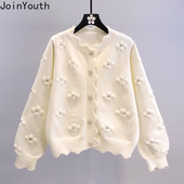 Μόδα ζακέτα για γυναίκες με χάντρες με λουλουδάτα Sueter Mujer Κορεατικά vintage πλέξιμο κομμένα μπουφάν πουλόβερ Pull Femme Sweet Tops