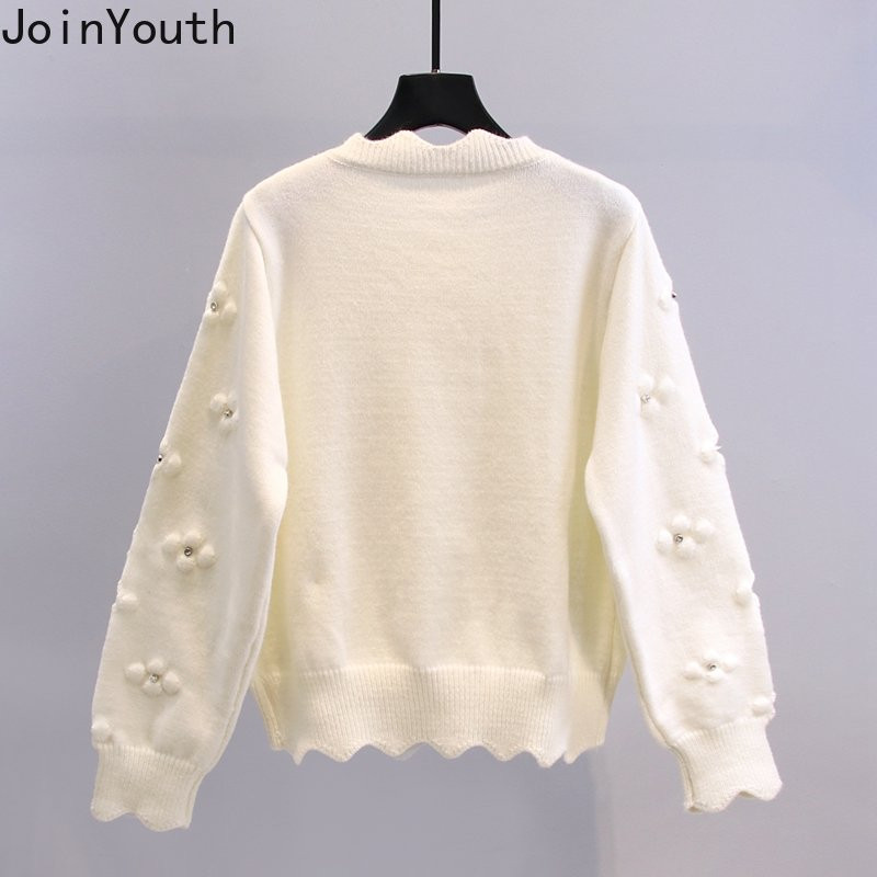 Μόδα ζακέτα για γυναίκες με χάντρες με λουλουδάτα Sueter Mujer Κορεατικά vintage πλέξιμο κομμένα μπουφάν πουλόβερ Pull Femme Sweet Tops