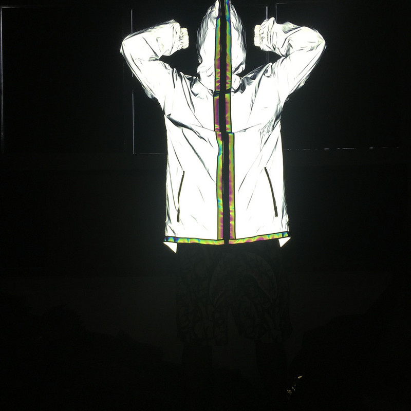 2022 Reflective Long Jackets and Coats Ανδρικά Γυναικεία Hip Hop Zipper Trench Coat Shiny Night Reflect Light Windbreaker