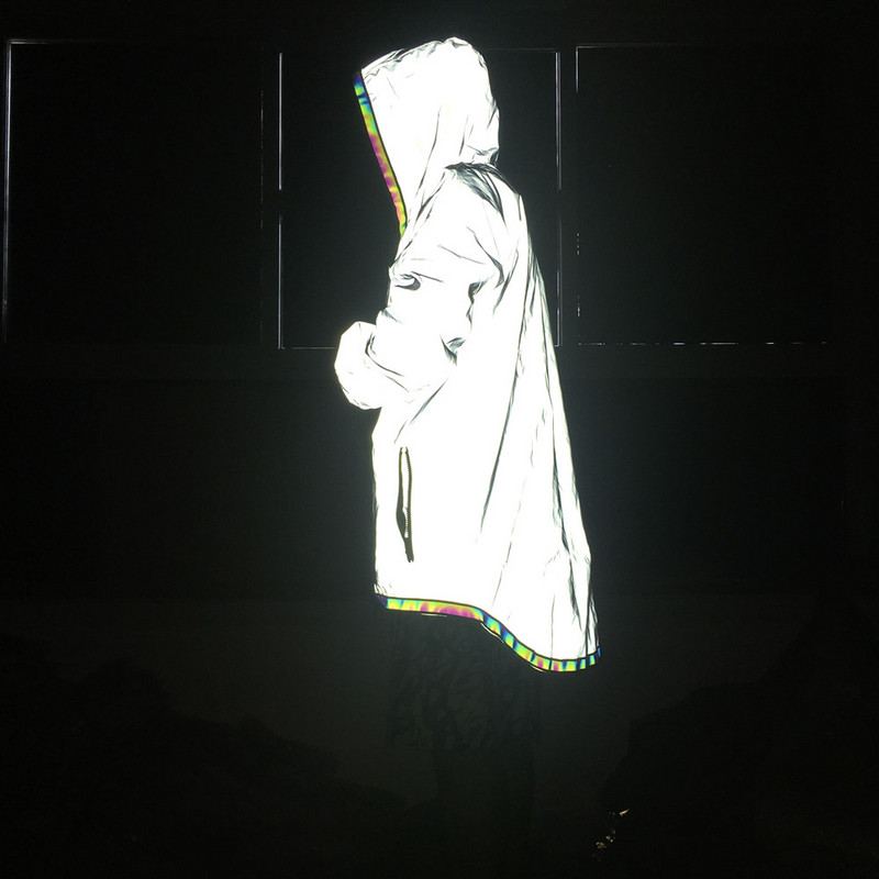 2022 Reflective Long Jackets and Coats Ανδρικά Γυναικεία Hip Hop Zipper Trench Coat Shiny Night Reflect Light Windbreaker