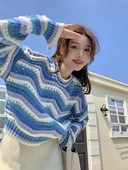 Zoki pehmed õõnsad naiste pulloverid Sweet Preppy stiilis triibulised kootud kampsunid Korea moe pikkade varrukatega naiste džemprid Uus