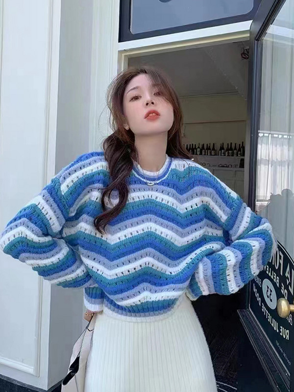 Zoki pehmed õõnsad naiste pulloverid Sweet Preppy stiilis triibulised kootud kampsunid Korea moe pikkade varrukatega naiste džemprid Uus